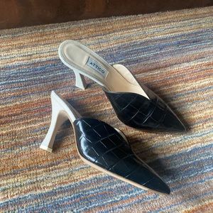 Attico Mules Black Embossed Leather with White Heels. Size  38
